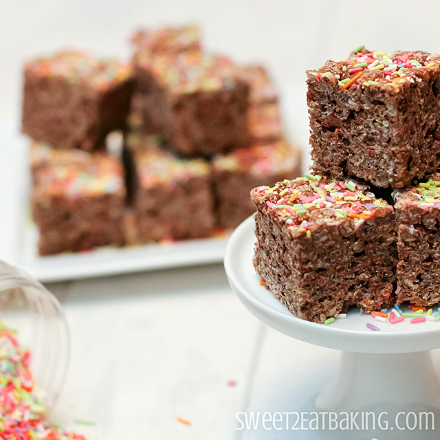 Chocolate Funfetti Cake Batter Rice Krispie Treats | Sweet 2 Eat Baking