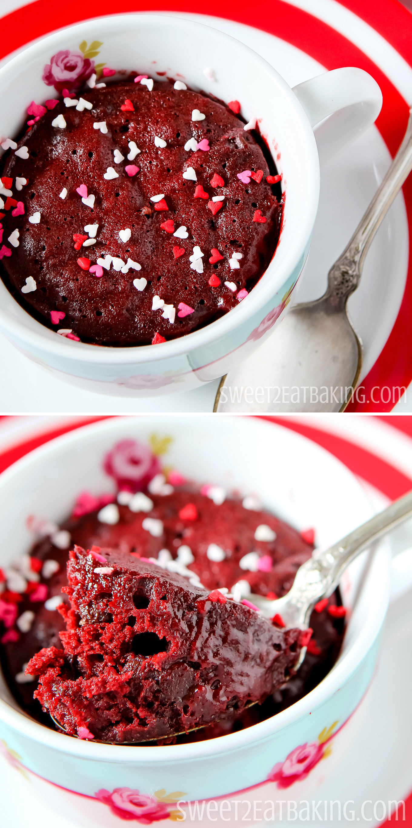Red Velvet Chocolate Chip Mug Cookie Recipe by Sweet2EatBaking.com