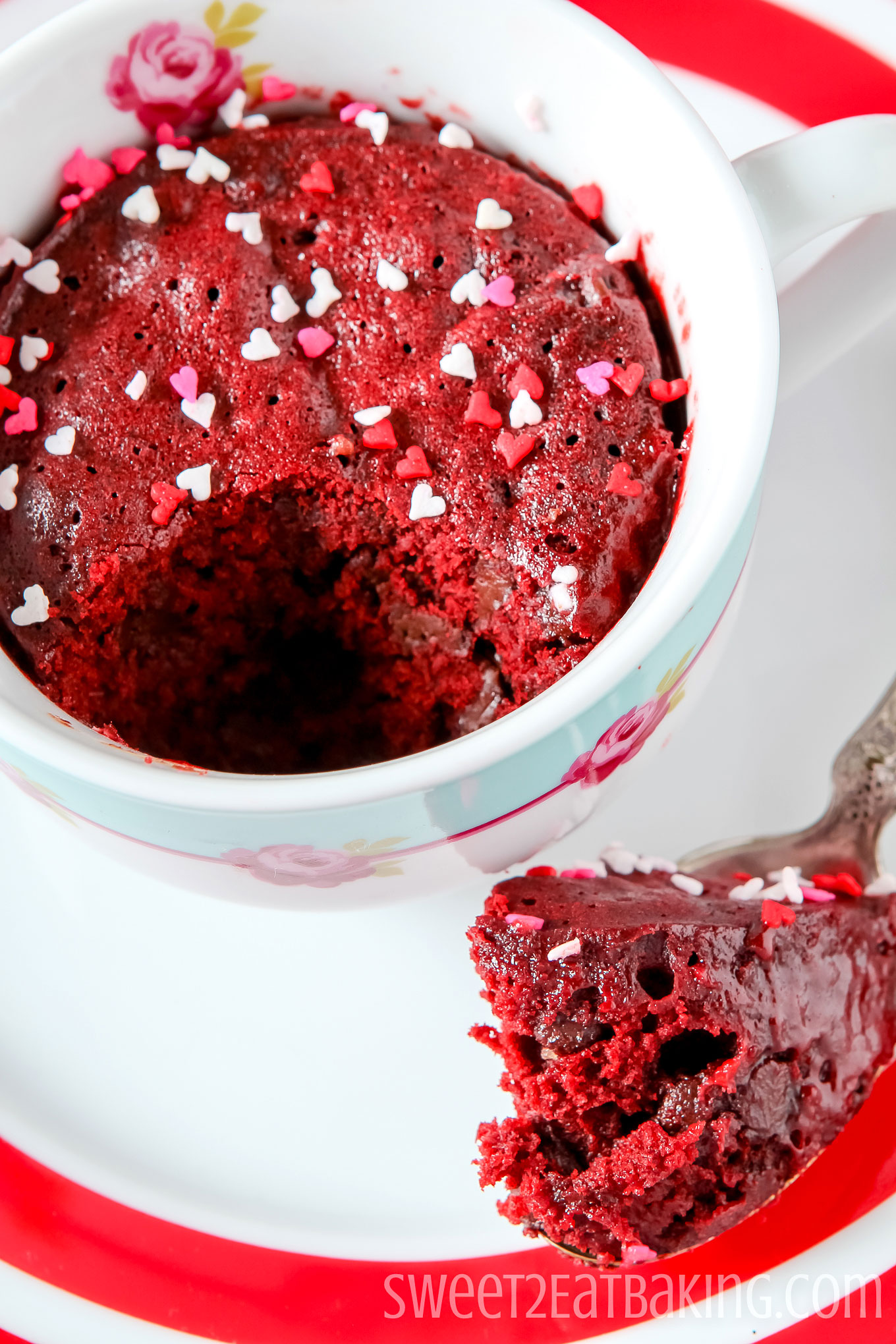 Valentine's Red Velvet Chocolate Chip Mug Cookie by Sweet2EatBaking.com