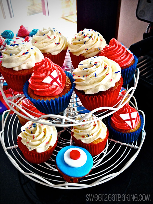 London Olympics Themed England Red, White and Blue 2012 Vanilla Buttercream Cupcakes
