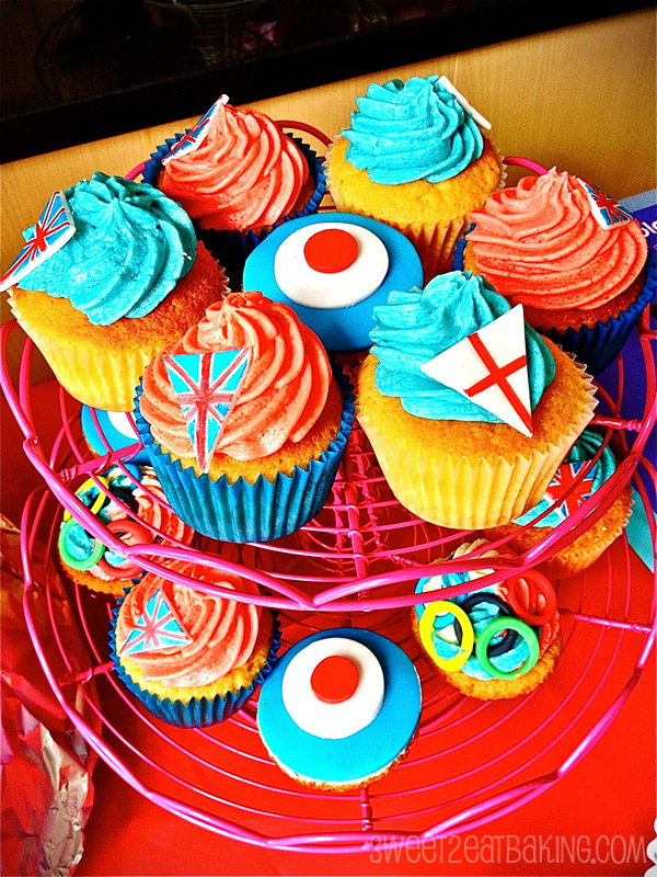 Olympic theme england red white blue 2012 cupcakes