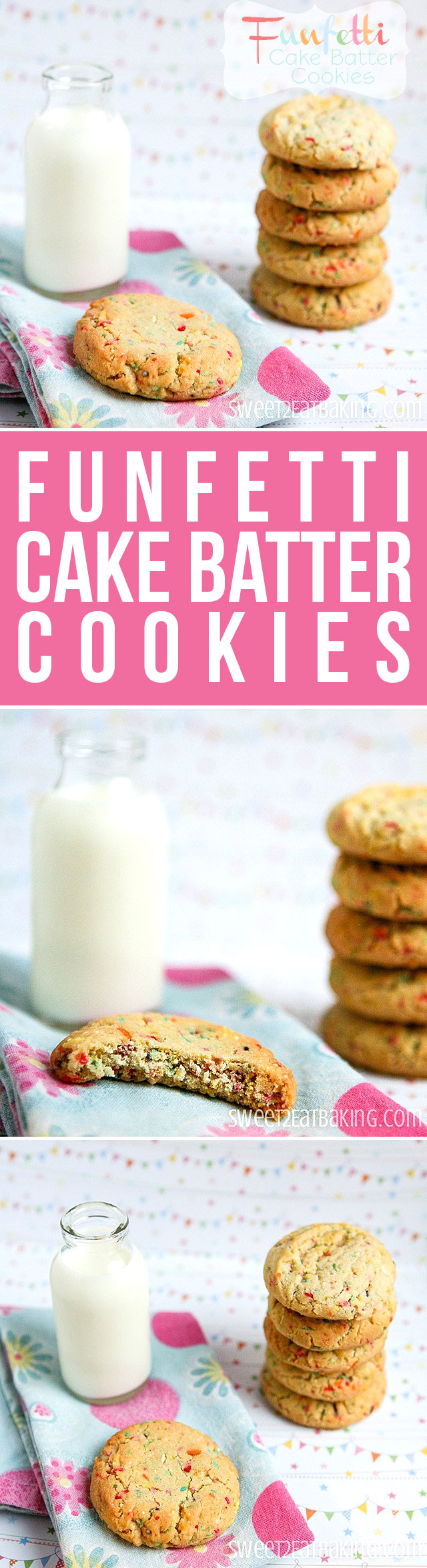 Funfetti Cake Batter Cookies by Sweet2EatBaking.com | Tastes like cake batter, but without the box cake mix! A super delicious cookie with a textured crunch from the sprinkles!