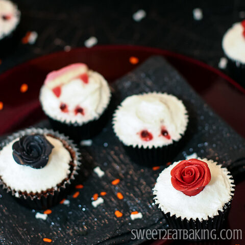 Gothic Rose Vampire Bite Halloween Cupcakes
