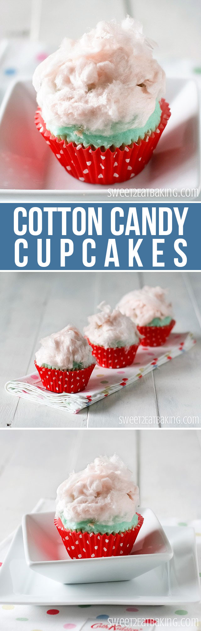 Cotton Candy Cupcakes Recipe by Sweet2EatBaking.com | Aka. Candy Floss or Fairy Floss. Whatever you call them, you can't get a sweeter cupcake than these. All the fun of the carnival | Dessert Recipes