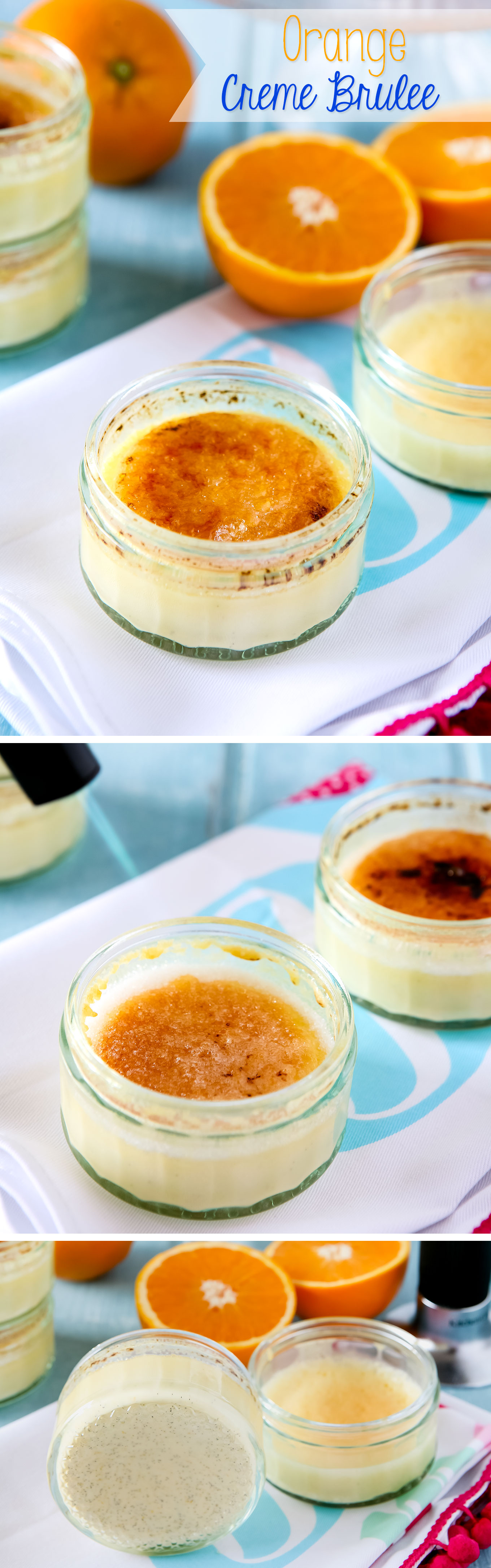 Orange Creme Brûlée Recipe by Sweet2EatBaking.com | Fresh, rich and delicious. Made with double (heavy) cream, fresh orange juice, and scraped seeds of a vanilla pod, not forgetting that crisp caramel topping make this dessert a surefire winner!