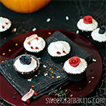 Gothic Rose Vampire Bite Halloween Cupcakes Recipe by Sweet2EatBaking.com