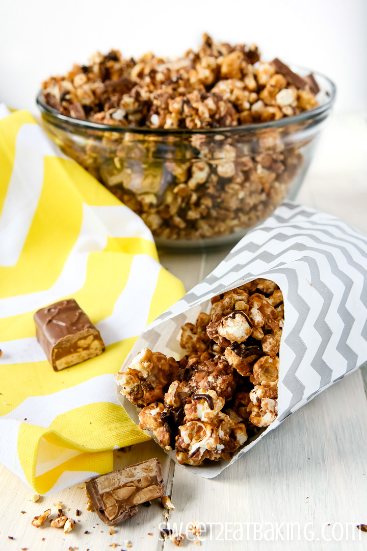 Snickers Popcorn Recipe by Sweet2EatBaking.com