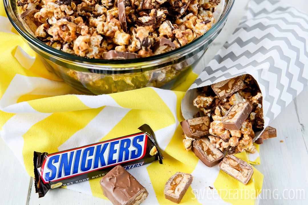 Snickers Big Game Popcorn Recipe by Sweet2EatBaking.com