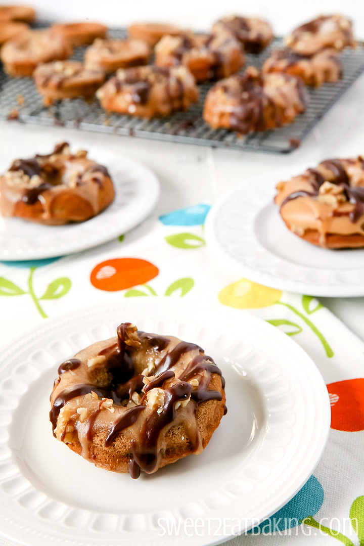 Banana & Walnut Baked Doughnuts with Fudge Glaze Icing by Sweet2EatBaking.com