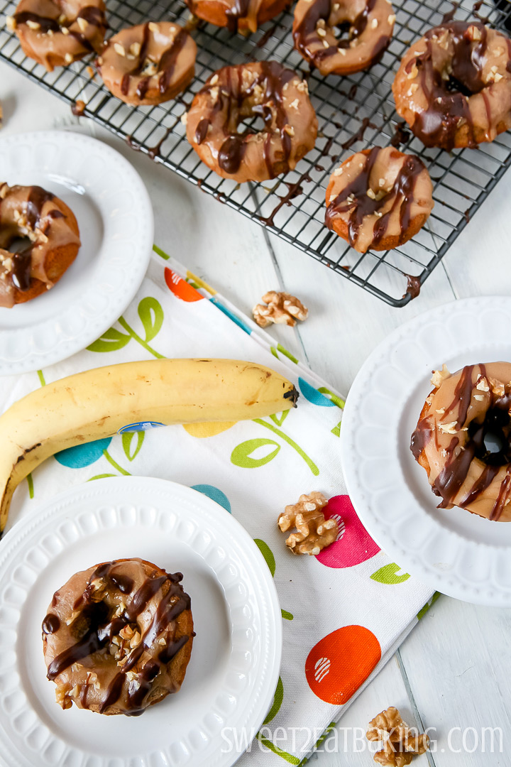 Banana & Walnut Baked Donuts Recipe by Sweet2EatBaking.com