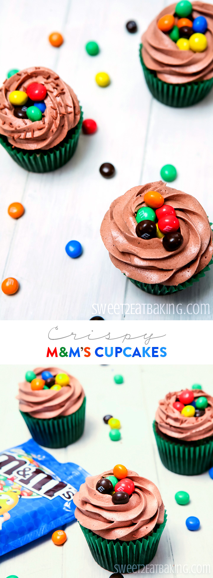 Crispy M&M's Cupcakes Recipe by Sweet2EatBaking.com