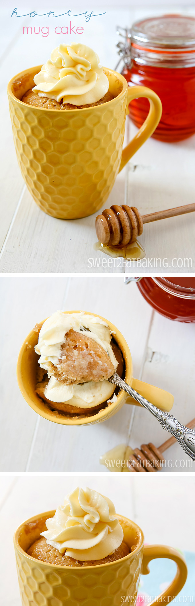 Honey Mug Cake Recipe with Frosting by Sweet2EatBaking.com