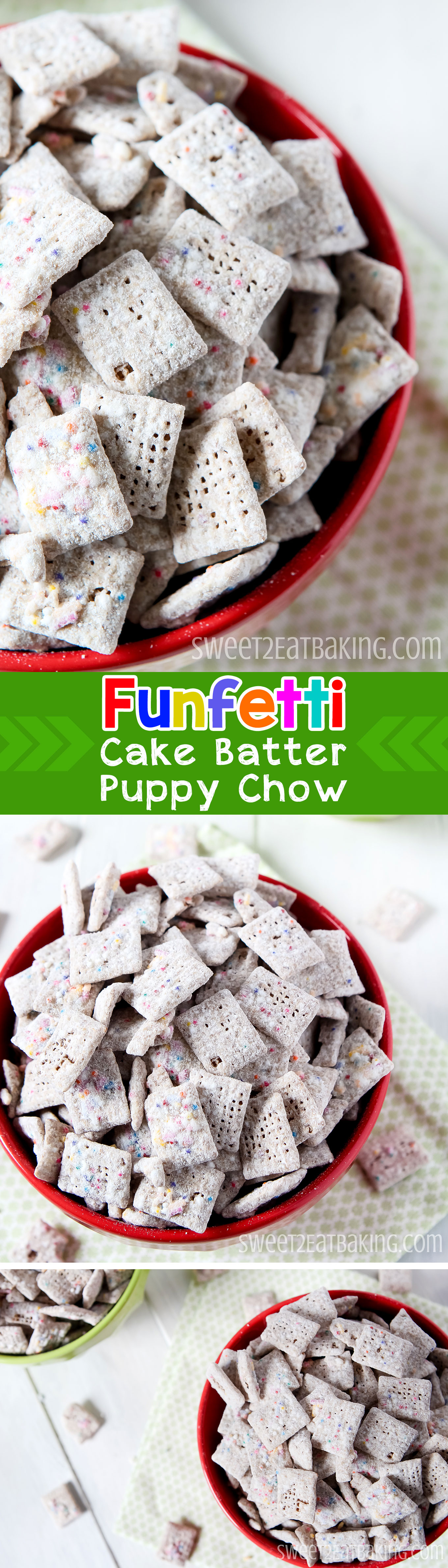 Funfetti Cake Batter Puppy Chow (Muddy Buddies) Chex Recipe by Sweet2EatBaking.com