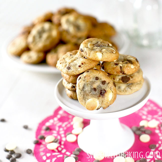 Strawberry, Roasted Hazelnut, Dark & White Chocolate Chip Cookies Recipe by Sweet2EatBaking