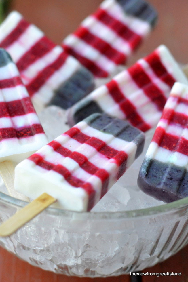 Red, White and Blueberry Yogurt Popsicles