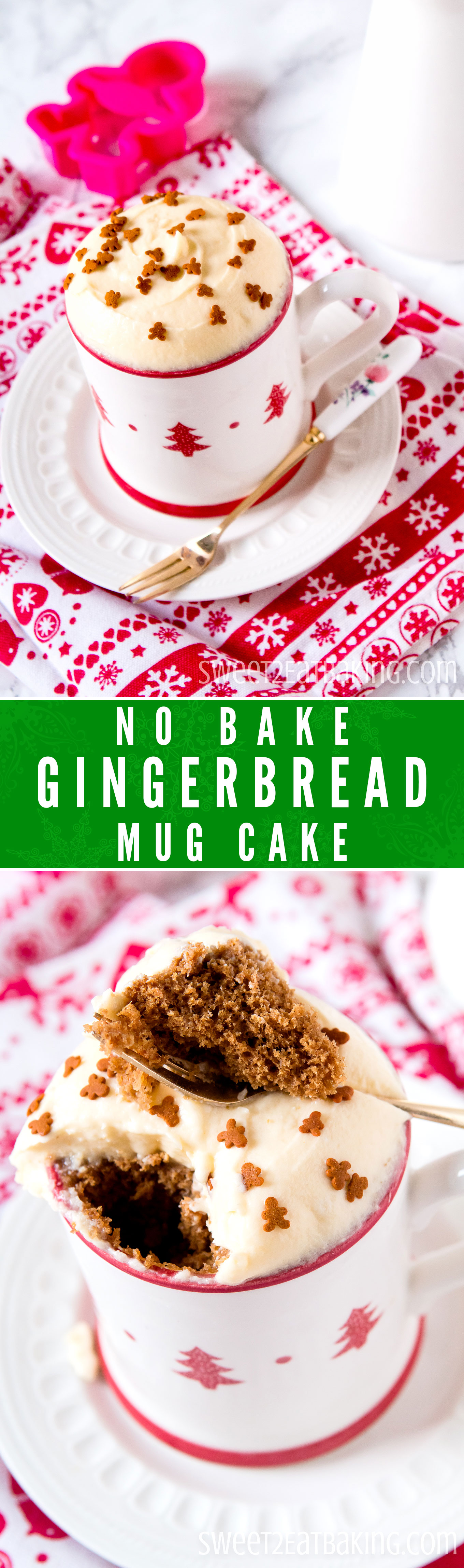 No Bake Gingerbread Mug Cake Recipe by Sweet2EatBaking.com | This Gingerbread Mug Cake is the perfect, quick Christmas dessert when you’re craving those festive flavours this holiday season. Quick and simple to make, and perfectly flavoured with traditional festive gingerbread spices