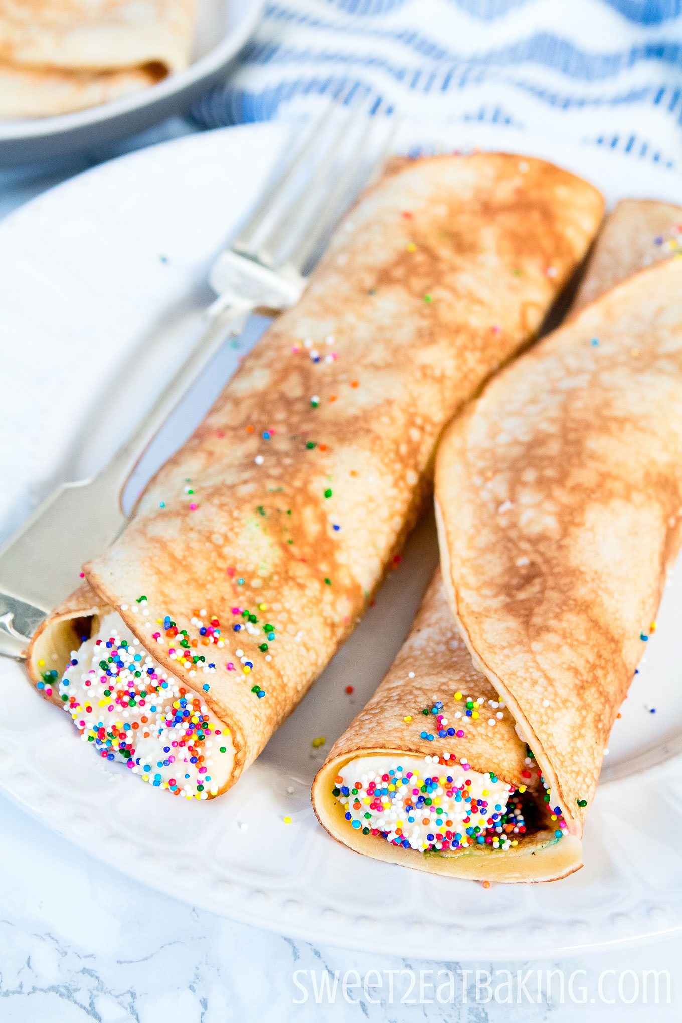 Funfetti Cake Batter Crêpes (English Pancakes) Recipe by Sweet2EatBaking.com