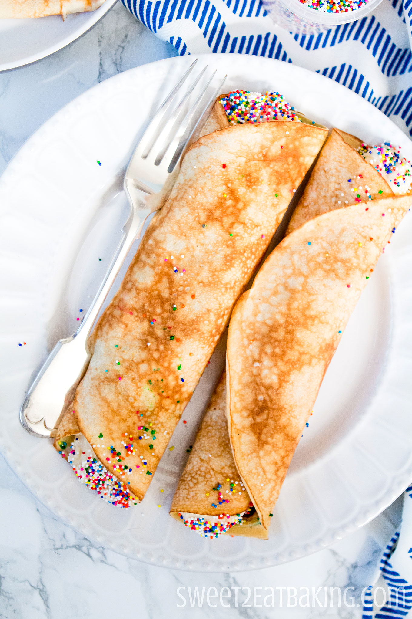 Funfetti Cake Batter Crêpes (British Pancakes) Recipe by Sweet2EatBaking.com